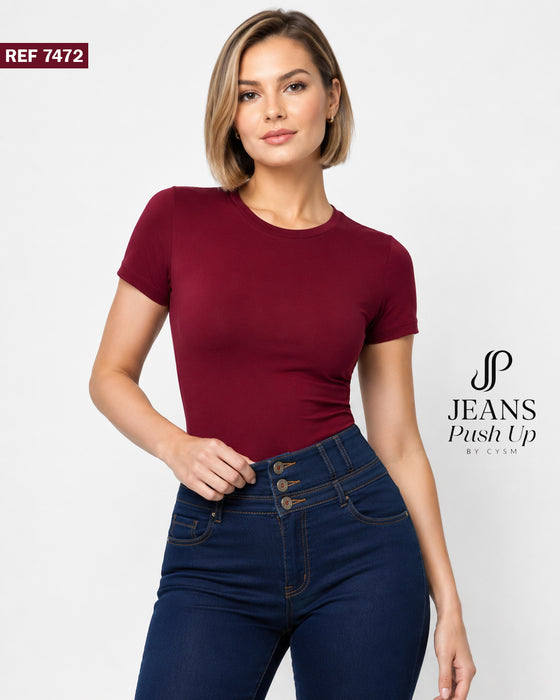 Dark Blue Flare Leg Push Up Jeans Ref 7472 — High-Rise 3-Button Waistband, Butt Lift Effect