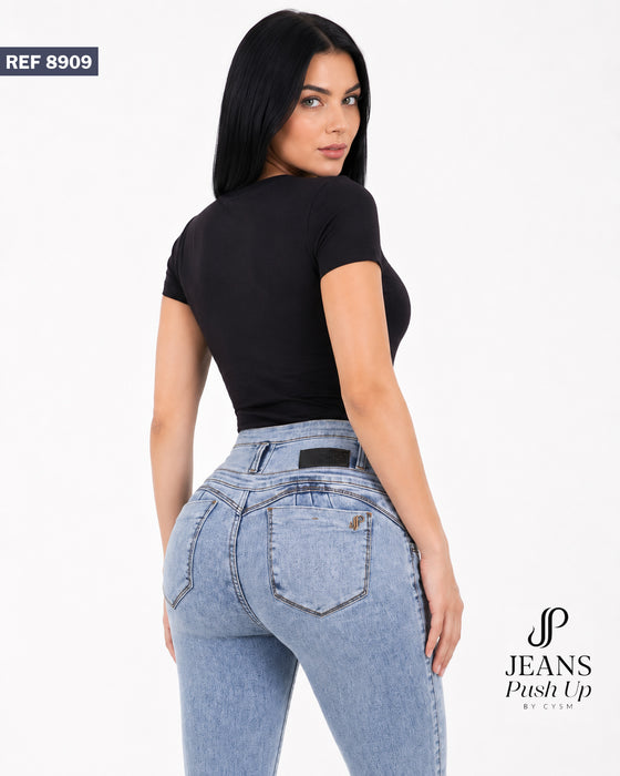 Light Blue Skinny Push Up Jeans Style 8909 — High-Rise 4-Button Waistband & Natural Butt Lift