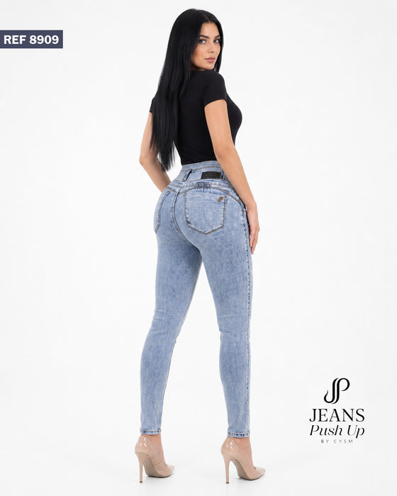 Light Blue Skinny Push Up Jeans Style 8909 — High-Rise 4-Button Waistband & Natural Butt Lift
